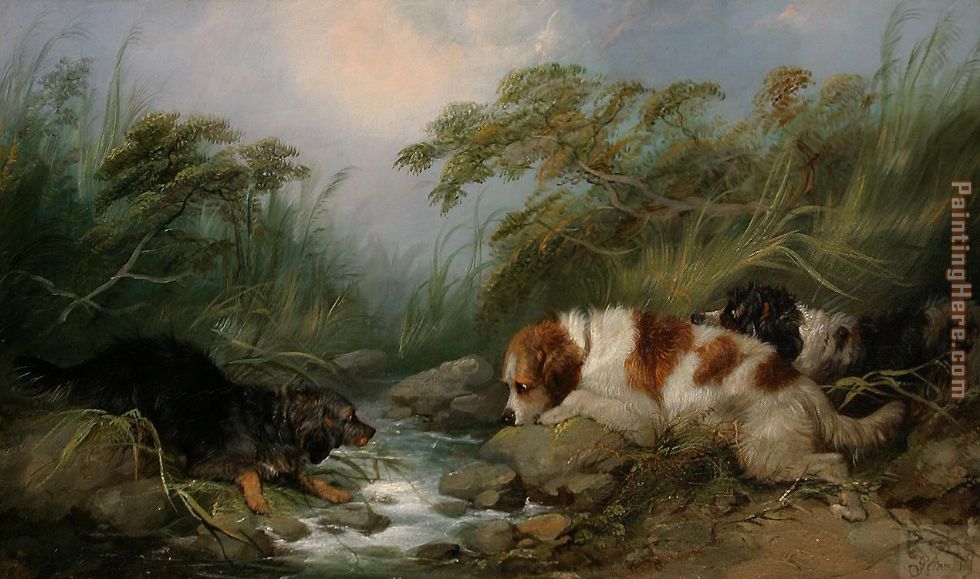 George Armfield Three Dogs by a Brook